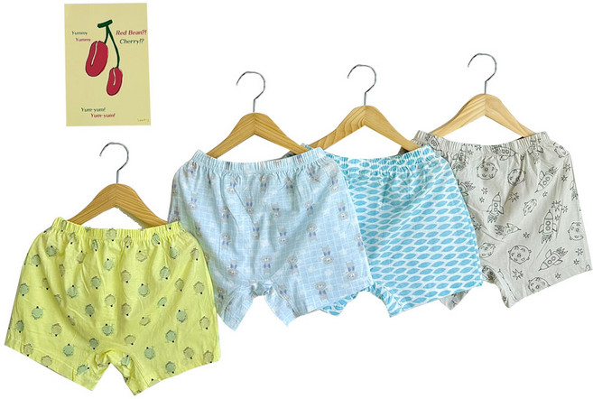 올챙이 무형광 국산순면100% 4P세트 남아용 사각팬티 아동 트렁크 유아 주니어 초등학생