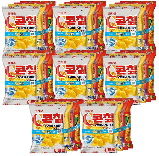 크라운 크크스낵4번들 / 크라운 봉지과자 기획팩 콘칩 죠리퐁 카라멜콘땅콩 못말리는신짱, 8개, 231g