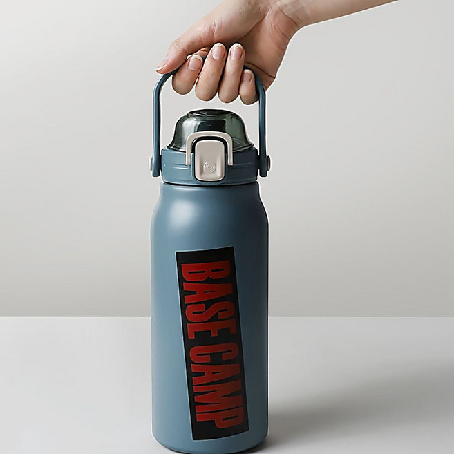보온보냉물병 스테인리스텀블러 손잡이 원터치물병 빨대보온병 1.3L, 1개, 1300ml, 블루