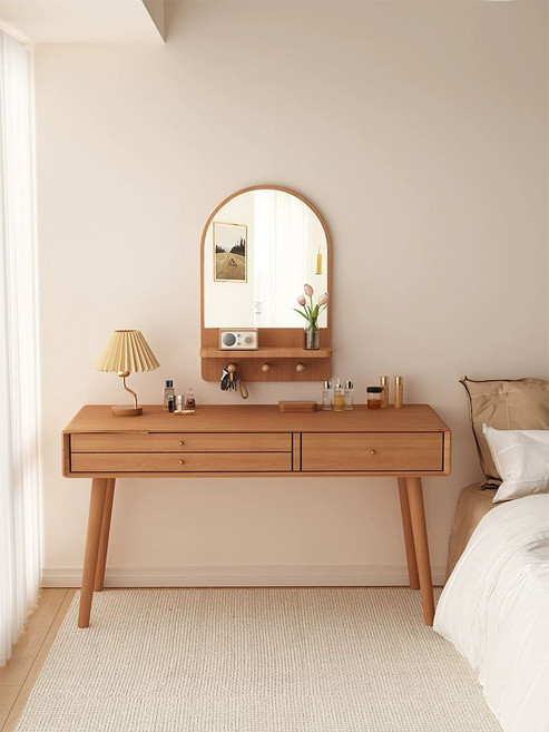 벽선반 화장대 벽걸이 현관 선반 벽거울 거울 수납 서랍, 내추럴우드 30x50cm