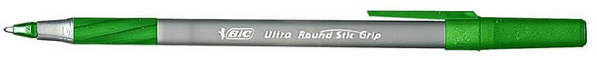 BIC Round Stic Grip Xtra-Comfort 볼펜 미디엄 포인트 1.2mm 투명 배럴 그린 잉크 12개 팩, BIC Round Stic Grip Xtra-Comfo