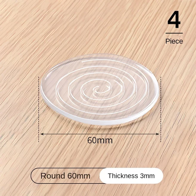 3585 투명 실리콘 가구 발 매트 테이블 소파 발 PU 접착 패치 충돌 방지 침대 다리 무소음 미끄럼 방지 매, 05 round 60mm, 02 1set 4pcs