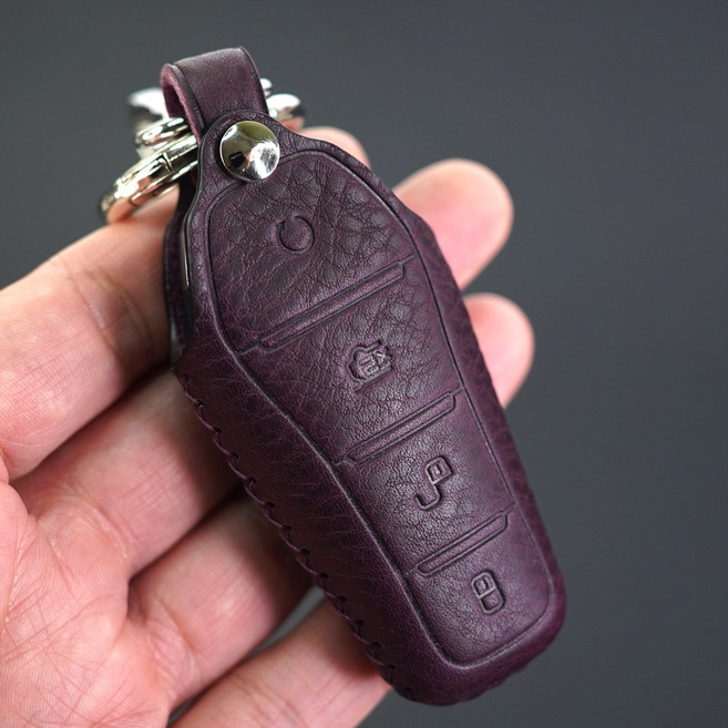 페레노 BYD 비야디 호환 차키 케이스 국내제작 스마트키 가죽 키홀더 키링 아토3 돌핀 씨라이언7 씰, PBYD01, 미네르바복스 퍼플