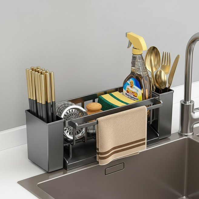 싱크대 주방 수저 건조대 식기 정리 수납 트레이, 1개, 그레이