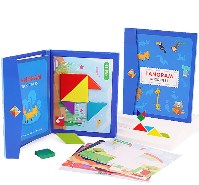 자석 칠교 탱그램 원목 교구 해설집 포함 수학 도형, 1개