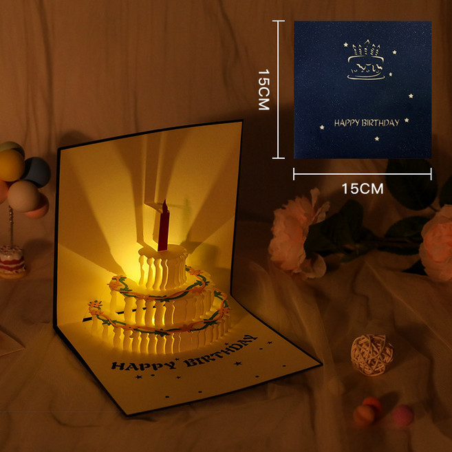 3D立體蛋糕音樂卡片 附錄音功能, 彩色蛋糕藍封音樂黃燈, 30包