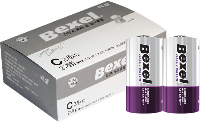 벡셀 망간 C형 건전지 (R14), 1개, 24개입