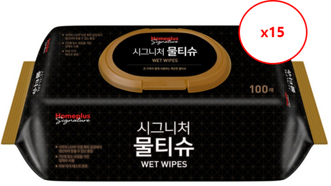 홈플러스시그니처 물티슈, 15개, 100매입