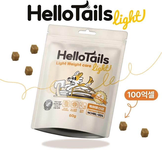 수의학 박사가 만든 특허 강아지유산균 60일분 츄잉형 영양제 비만 당뇨 개선 GLP-1 생성 헬로테일즈 라이트, 60g, 1개, 다이어트(체중감소) - 쿠팡