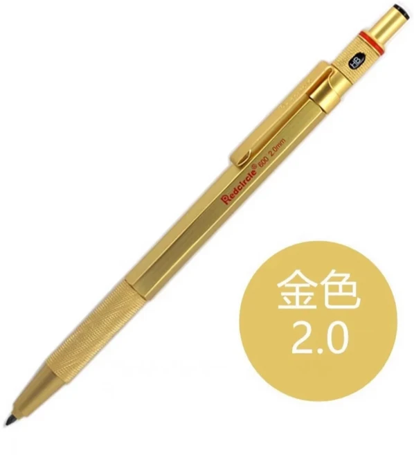 로트링 레드서클 600 풀 메탈 샤프펜슬 - 정밀 도면 및 스케치용 연필 0.7mm에서 2.0mm까지의 리드 옵션, 03 2.0mm gold Mechanica