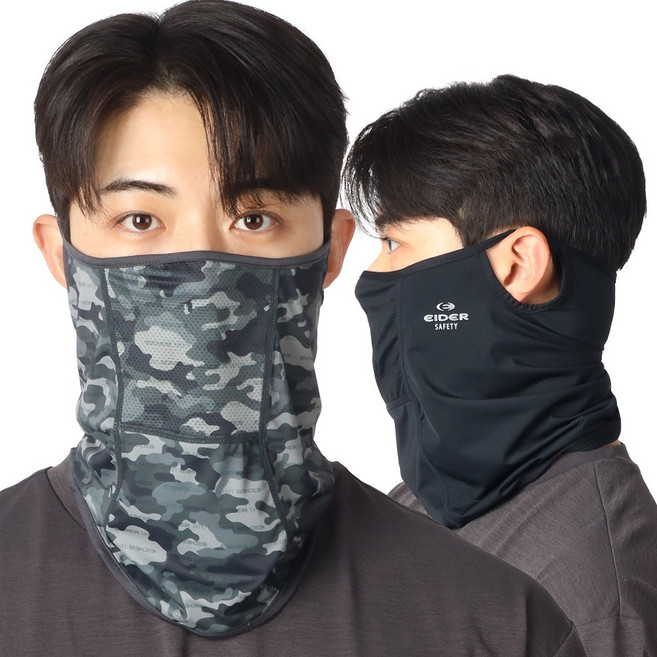 아이더 세이프티 자외선차단 쿨링 페이스 넥마스크 2세트, 1세트, 카키+블랙
