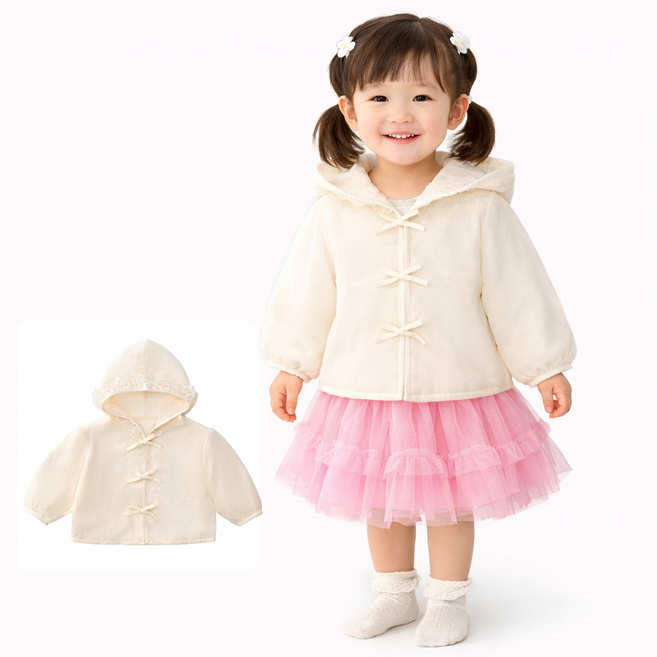 유아 여아 프리티 리본 후드 자켓 봄가을 공주 아우터 핑크 튤스커트 코디