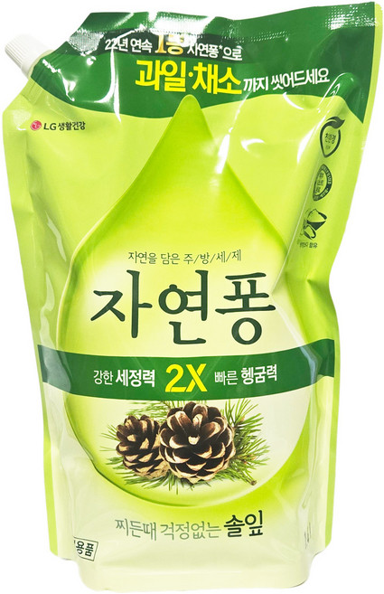 자연퐁 찌든때 걱정없는 솔잎 주방세제 파우치형, 1.4L, 1개