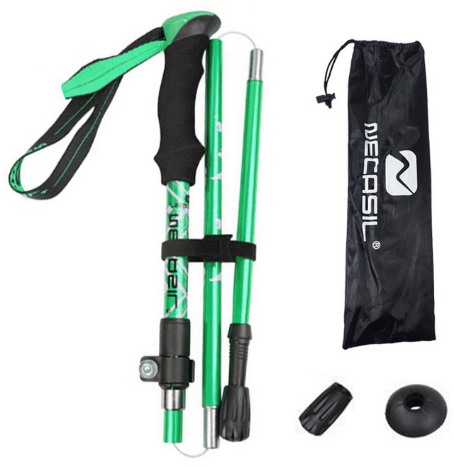 6061 네카실 접이식 5단 알루미늄 초경량 등산 스틱 경량, 그린, 1개