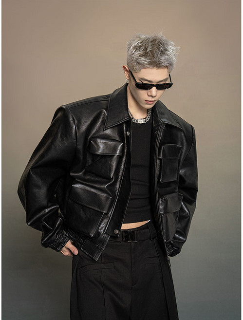 남자 가죽 자켓 봄 가을 숏 남성 가을 루즈핏 오버사이즈 다포켓 가죽 자켓 LCL