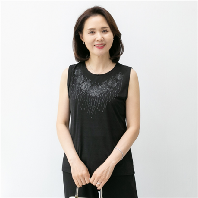 마미소 보석 장미 나시 티셔츠 민소매 라운드 이너티 쫀쫀 스판 엄마옷 할머니옷 빅사이즈 4060 마담 중년여성 옷