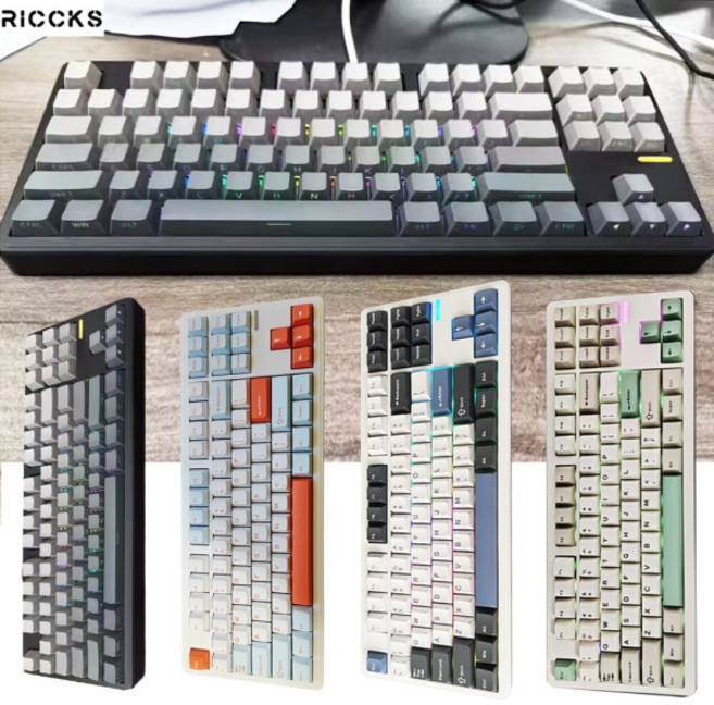 Riccks RS8 무선 기계식 키보드 객제화 87키 블루투스 RGB램프 8000mAh GASKET구조, 화이트오렌지, 핑크치즈축-4000MAH