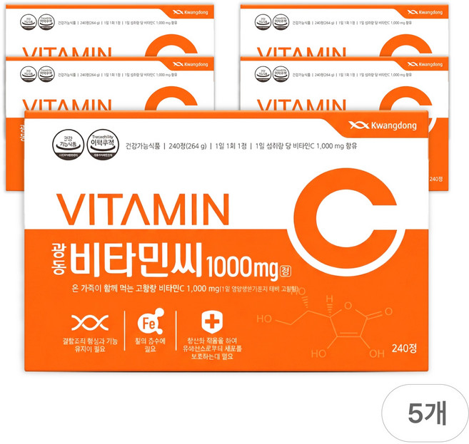 광동제약 비타민C 1000mg 8개월분 264g, 240정, 5개