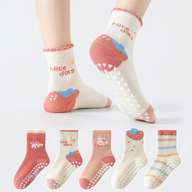 여아 미끄럼방지 양말 - 토끼 5개입