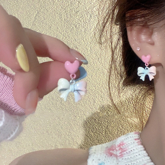 NXNA 핑크 하트리본 귀걸이 트렌드 데일리 액세서리 노니켈 안티에이징 BISCYED-032