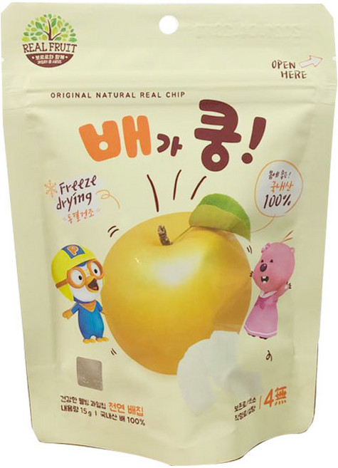 뽀로로 과일이쿵 유기농 과자 과일쿵 어린이 간식 과자 배가쿵, 1개, 15g