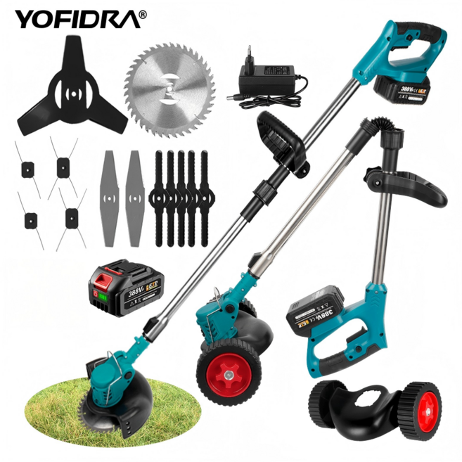 YOFIDRA 무선 전기 예초기 충전식 리튬배터리 잔디 제초기 경량 정원, 1세트