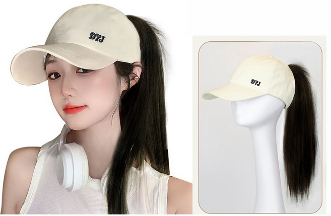 베이직한 스타일 캡모자가발 일체형 45cm, 1개, 베이지모자-네츄럴블랙헤어