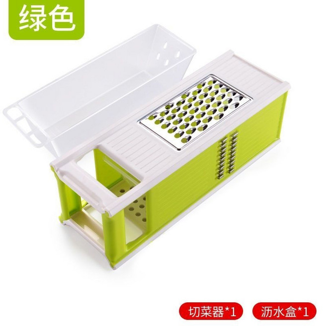 多功能擦絲切片器 擦片土豆切絲飯店刨子中細絲姜絲擦子插菜板 五閤一刨絲器多功能切菜器廚房多功能切絲器四麵方刨切菜神器, 1個, 陞級款綠色四麵主體1個 配儲物盒