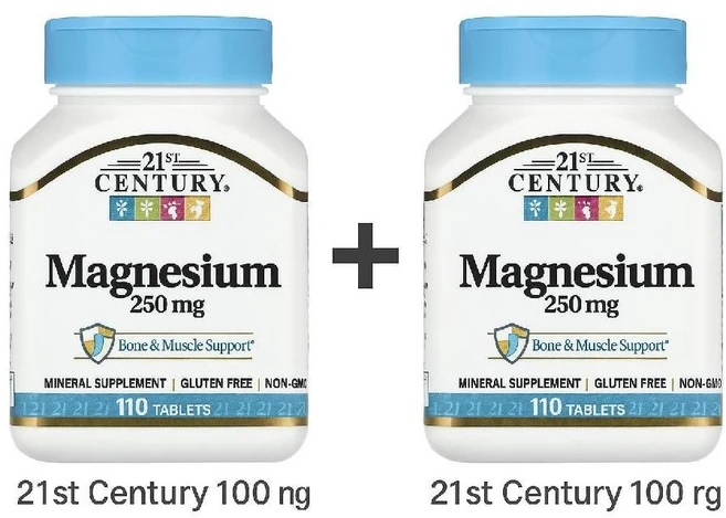 (2개세트) 21st Century 마그네슘 250mg 110정 신경근육 기능 뼈 건강을 위한 필수 미네랄 보충제 - 쿠팡