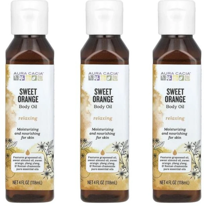 Aura Cacia 아로마테라피 바디 오일 스위트 오렌지오일 118ml x3팩, 3개 - 쿠팡