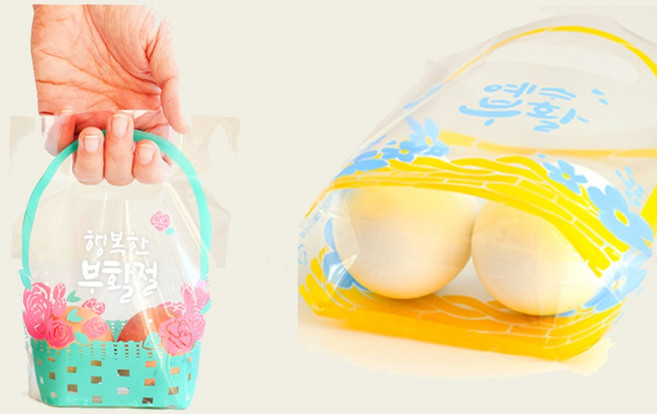 부활절 계란포장지 2구 바구니형 손잡이 비닐 봉투 (40매입) 꾸미기, 1세트, 섬김_2구바구니형(노랑20+민트20)