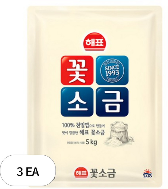 해표 꽃소금, 3개, 5kg