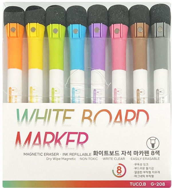 투코비 화이트보드 자석 마카펜 8색 G-208, 혼합색상, 8개