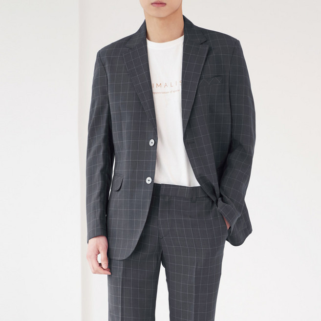 마지막한정수량 데일리 봄 여름 수트 린넨체크챠콜