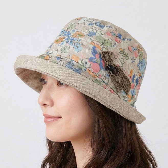 쉬즈인 중년여성 플라워 망사 벨크로 벙거지