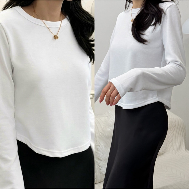 르류 여성 쿠션 라운드 스판 긴팔 티셔츠