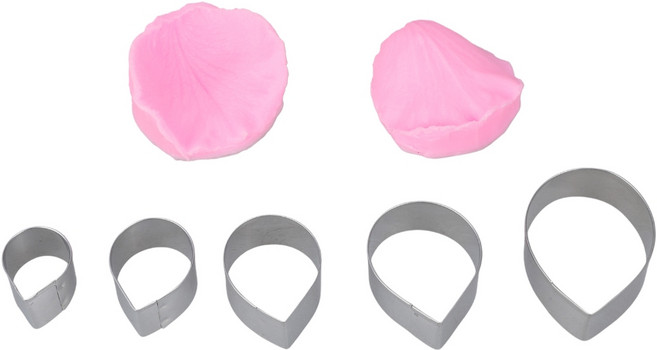 설탕 공예 및 퐁당 케이크 장식 도구용 모란 꽃잎 베이너 몰드 스테인리스 스틸 디저트 베이킹 몰드, 7피스 곰팡이.