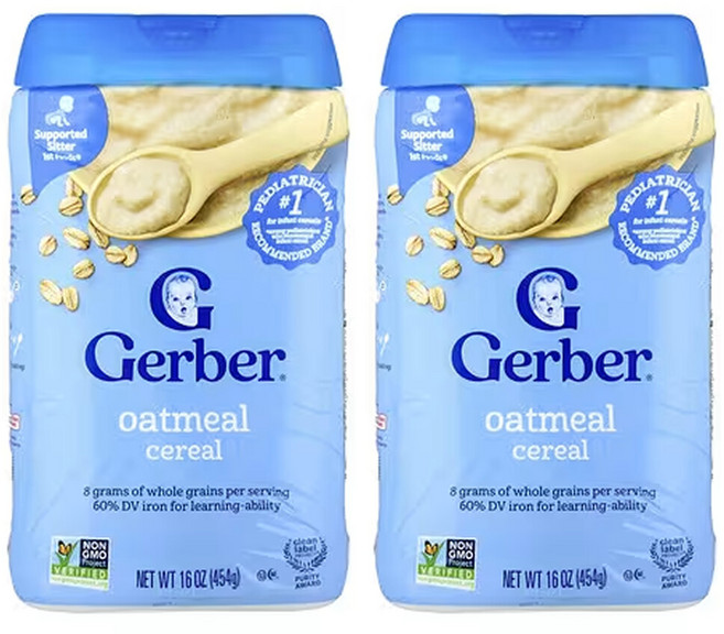 거버 2개X 오트밀 홑알 시리얼 1st Foods 454g(16oz), 454g, 2개