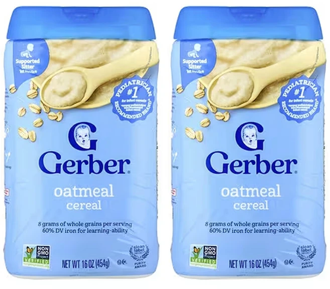 거버 2개X 오트밀 홑알 시리얼 1st Foods 454g(16oz), 454g, 2개 - 쿠팡