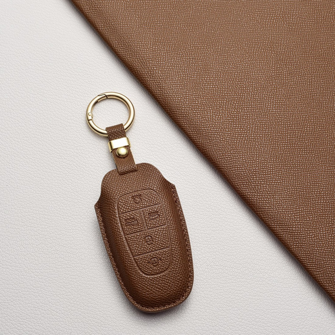 현대 천연 소가죽 스마트 키케이스 호환 (그랜저/싼타페/쏘나타/펠리세이드/넥쏘/투싼) 차량용품 + 선물포장, 현대 J5 타입(5버튼), 카푸치노