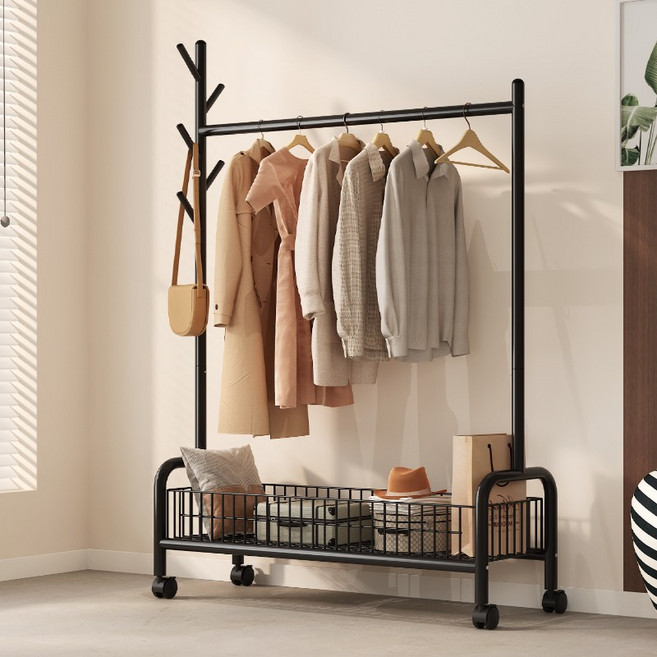 워너픽 솔리드 철제 이동식 트롤리 행거, 블랙B