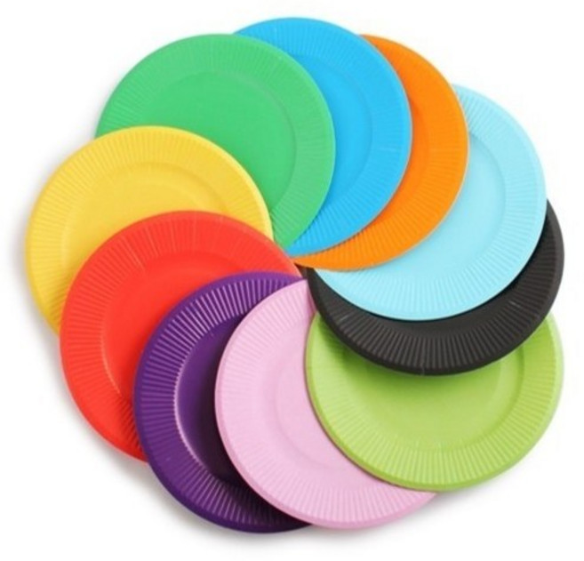 칼라종이접시 10개입 페이퍼 접시 교재, 1세트, 연두