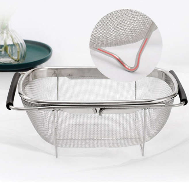 면 세척 채반 해산물 채망 길이조절 스테인리스 물빠짐 싱크대 사각 채소, 1개