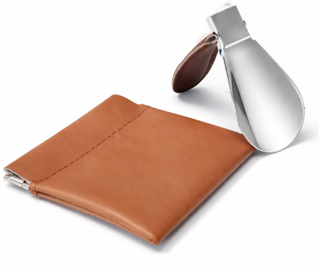 접이식 핸드형 구두주걱 가죽 케이스 세트 휴대용 슈혼 연인 입사 선물 추천, 1개