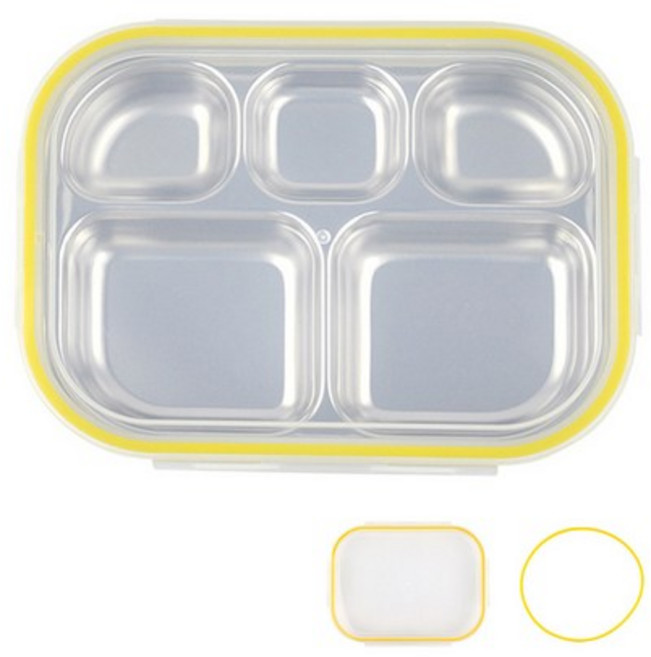 국산 스텐 식판도시락, Lunch box + lid + silicone, Mixed colors, 4개