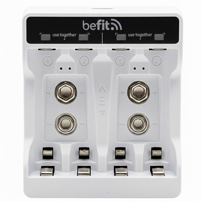 비핏 4구 멀티 건전지 충전기 AA AAA 9V 겸용 배터리 충전기 (안전 충전), 1개