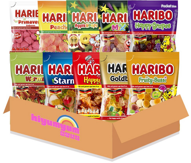 하리보젤리 모음 10종 (골브베렌+해피콜라+해피그레이프+스타믹스+프루티부시+웜즈+피치스+믹스사우어+애플후프사우어+프리마베라) 940g, 1개, 하리보 젤리 세트 10종