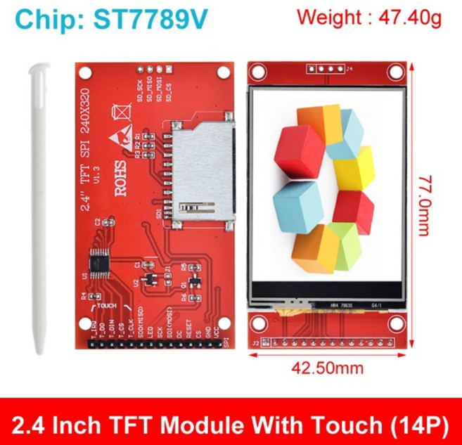 TFT 컬러 스크린 LCD 디스플레이 모듈 드라이브 ST7735 ST7789V ILI9225 ILI9341 인터페이스 SPI 240x320 1.44 인치 1.77 인치 1.8 2., [02] 2.4 TOUCH ILI9341