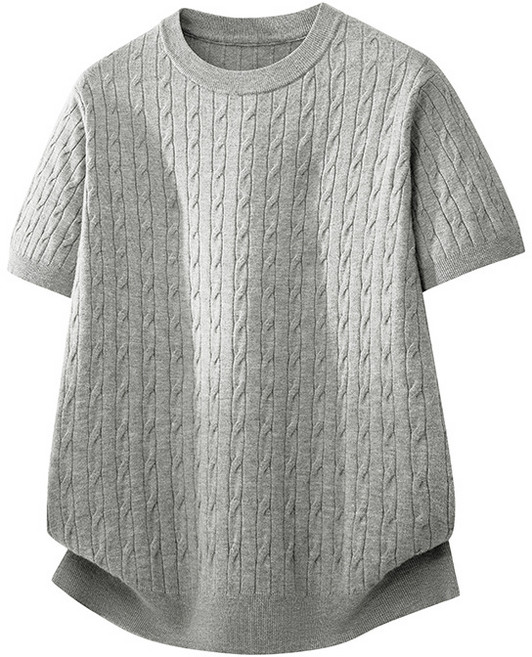 ANYOU 여름 남성 라운드 니트 반팔 티 빈티지 솔리드 상의