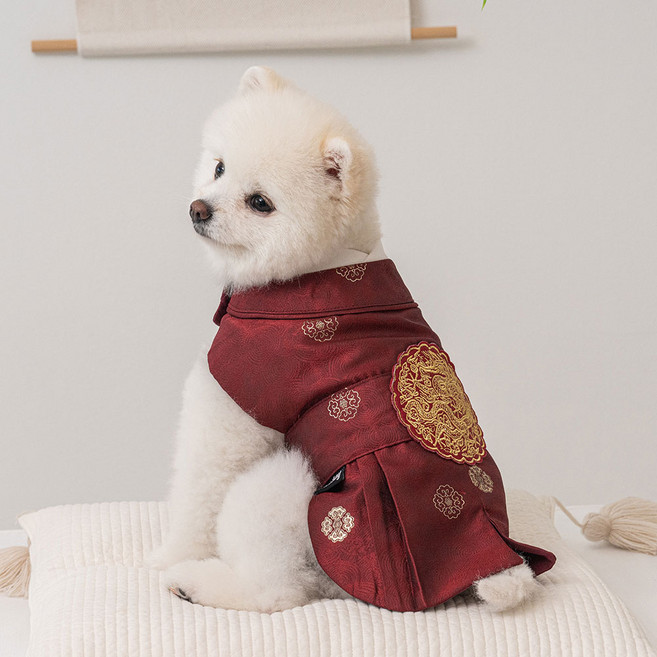베일리 강아지 애견 한복 항균 용포, 임금홍색, 1개